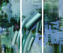 Paysage bleu, triptyque, 183x56, huile sur toile, 2009